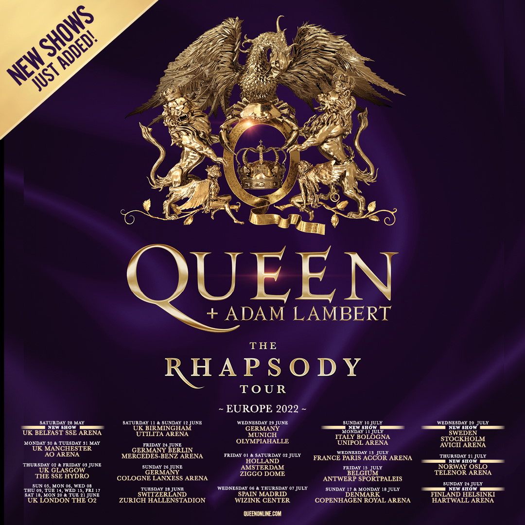 Queen + Adam Lambert Europatour 2022 mit fünf weiteren Terminen