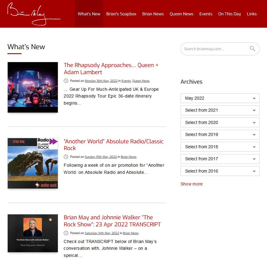 Neue Website von Brian May